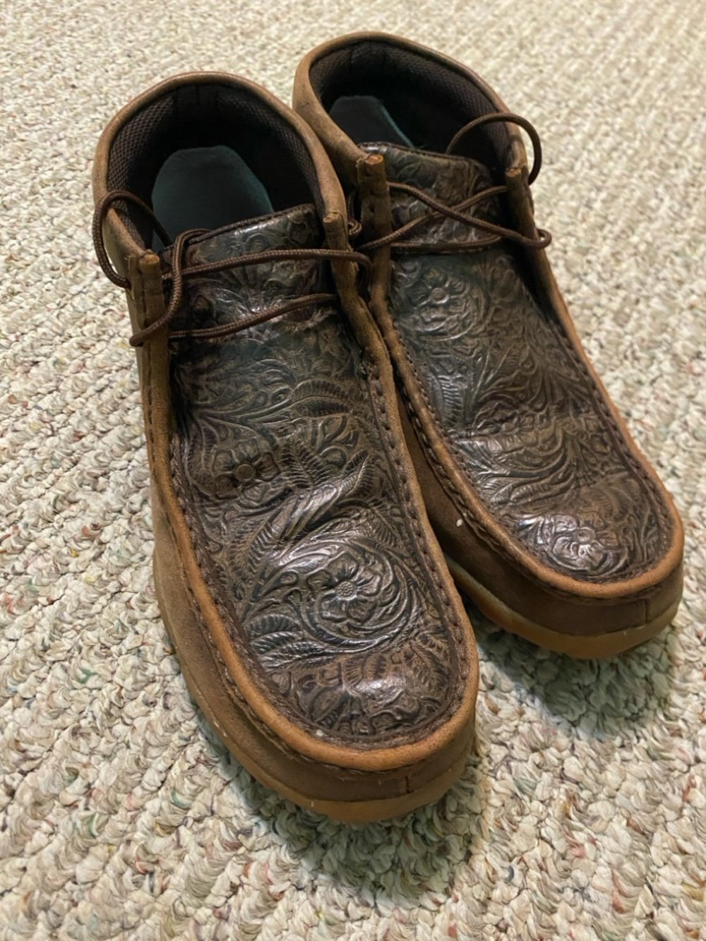 Twisted X Brown Floral-Embossed Leather Moccasin Sneakers